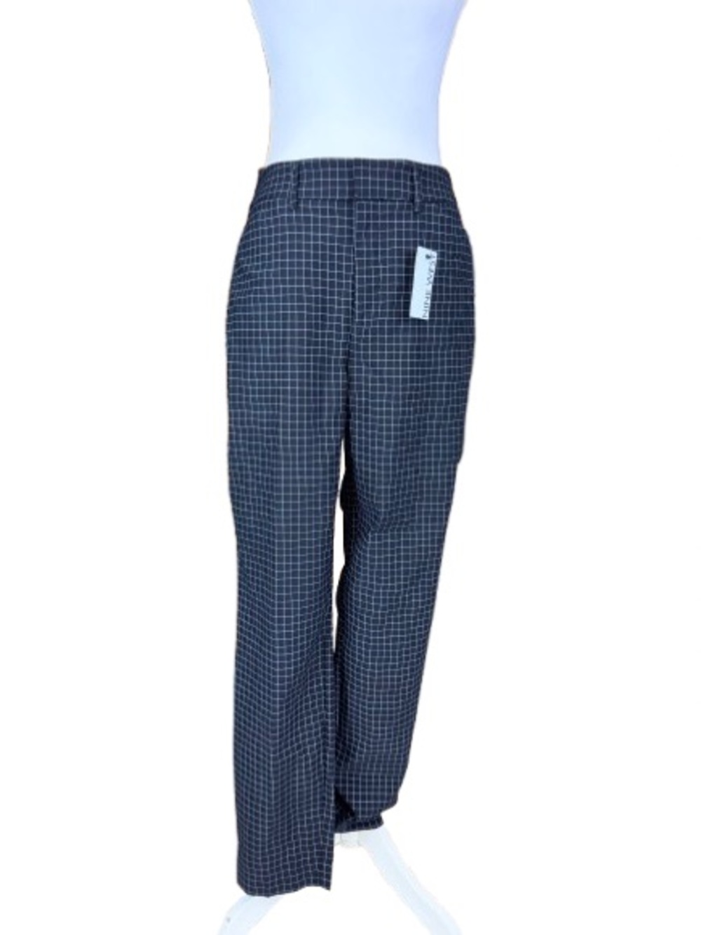 Nine West Slim Ankle Pants Womens 12 Black White Windowpane Plaid Stretch NEW